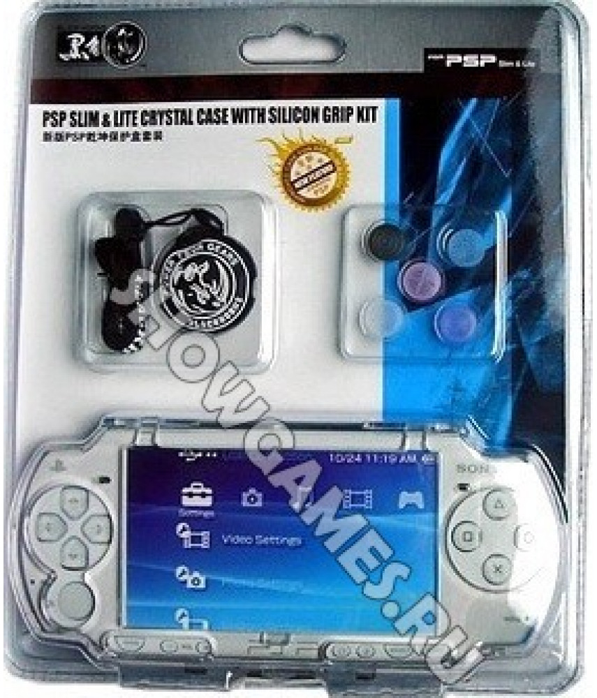 PSP Slim Набор аксессуаров 3 в 1 Crystal Case With Silicon Grip Kit