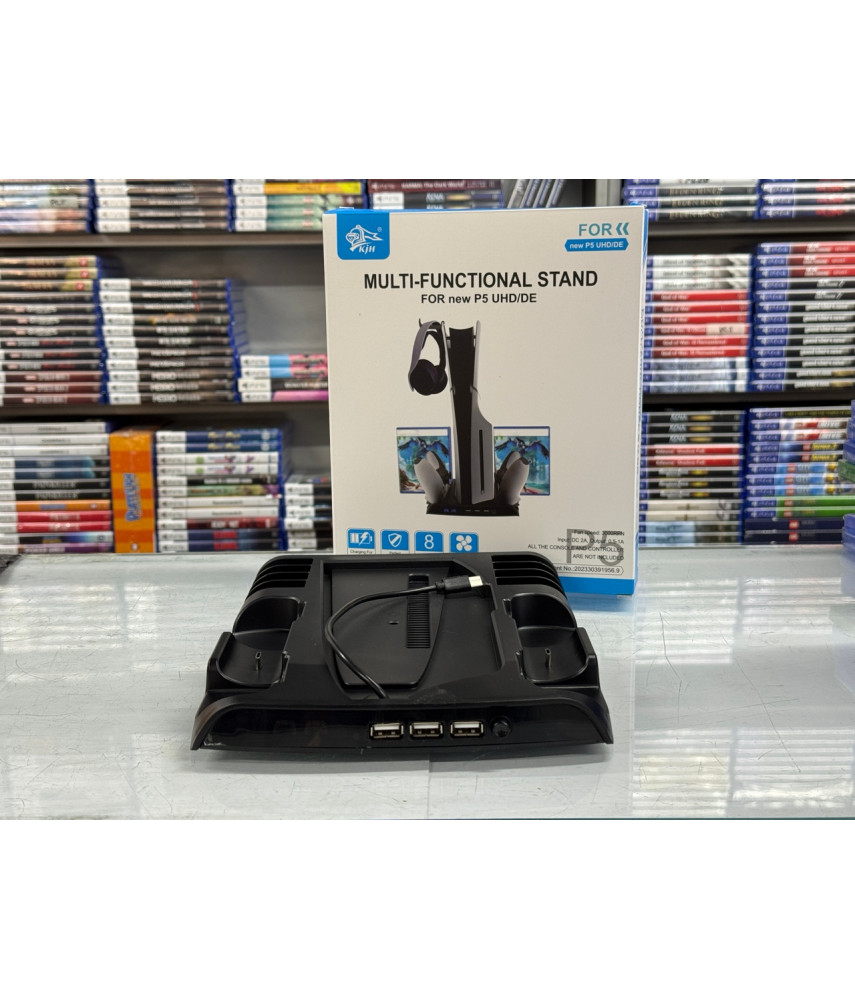 Подставка для PS5 Slim с вентилятором, зарядкой DualSense и держателем дисков (KJH-P5D-002)