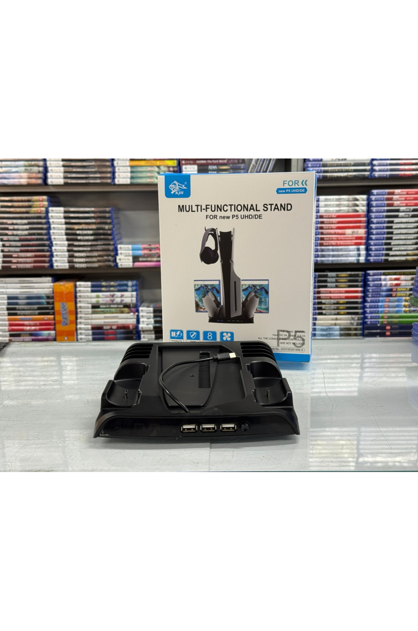 Подставка для PS5 Slim с вентилятором, зарядкой DualSense и держателем дисков (KJH-P5D-002)
