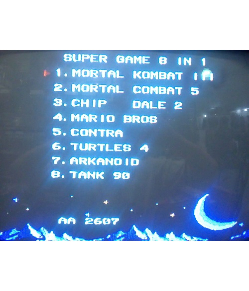 Сборник игр для Денди 8 в 1 (AA-2607) - MK 3, 5/Chip Dale 2/Mario Bros/Contra/Turtles 4/Tank 90/Arkanoid