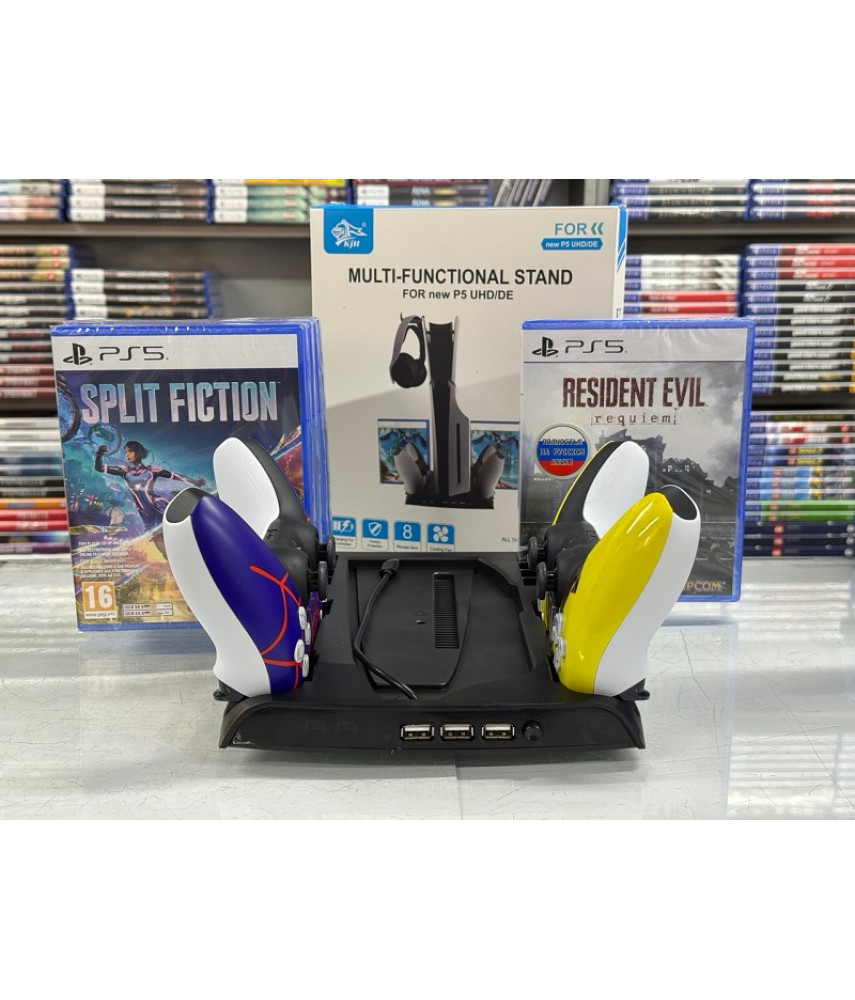 Подставка для PS5 Slim с вентилятором, зарядкой DualSense и держателем дисков (KJH-P5D-002) Подставка для PS5 Slim с вентилятором, зарядкой DualSense и держателем дисков (KJH-P5D-002)