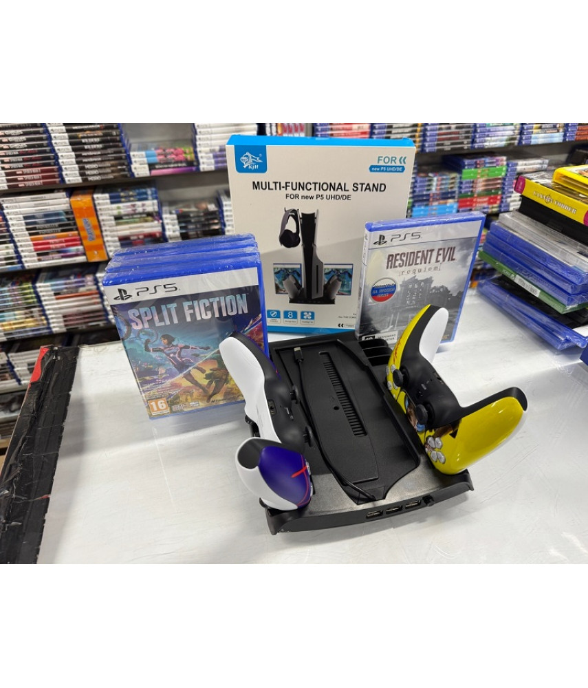 Подставка для PS5 Slim с вентилятором, зарядкой DualSense и держателем дисков (KJH-P5D-002) Подставка для PS5 Slim с вентилятором, зарядкой DualSense и держателем дисков (KJH-P5D-002)