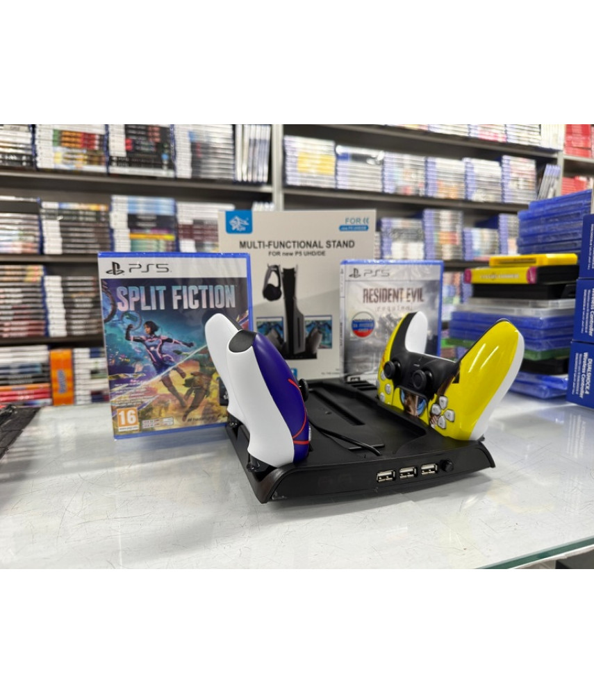 Подставка для PS5 Slim с вентилятором, зарядкой DualSense и держателем дисков (KJH-P5D-002) Подставка для PS5 Slim с вентилятором, зарядкой DualSense и держателем дисков (KJH-P5D-002)