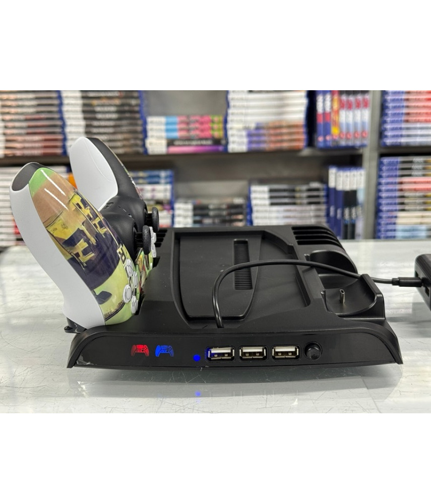 Подставка для PS5 Slim с вентилятором, зарядкой DualSense и держателем дисков (KJH-P5D-002) Подставка для PS5 Slim с вентилятором, зарядкой DualSense и держателем дисков (KJH-P5D-002)