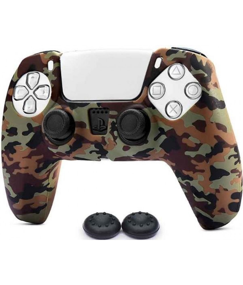 Чехол силиконовый для геймпада DualSense PS5 камуфляж + 2 накладки на стики