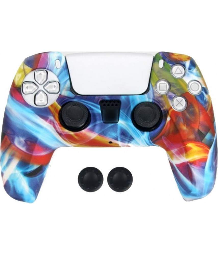 Чехол силиконовый для геймпада DualSense PS5 камуфляж + 2 накладки на стики