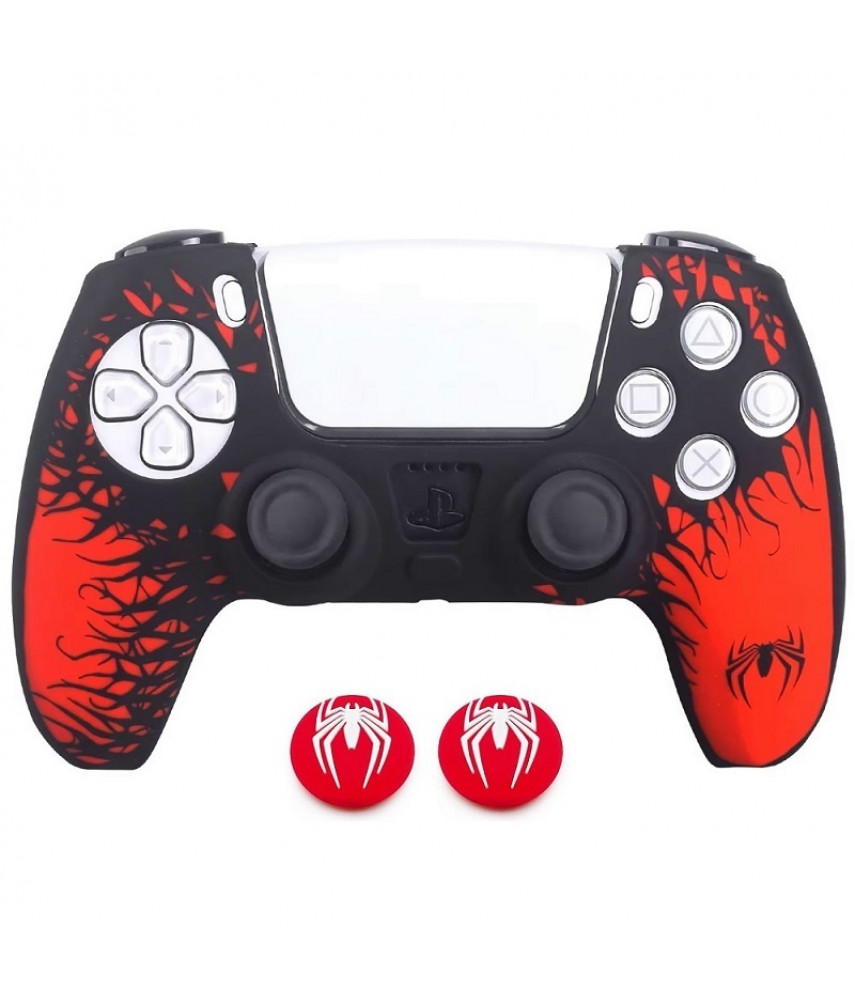Чехол силиконовый для геймпада DualSense PS5 Spider-Man + 2 накладки на стики
