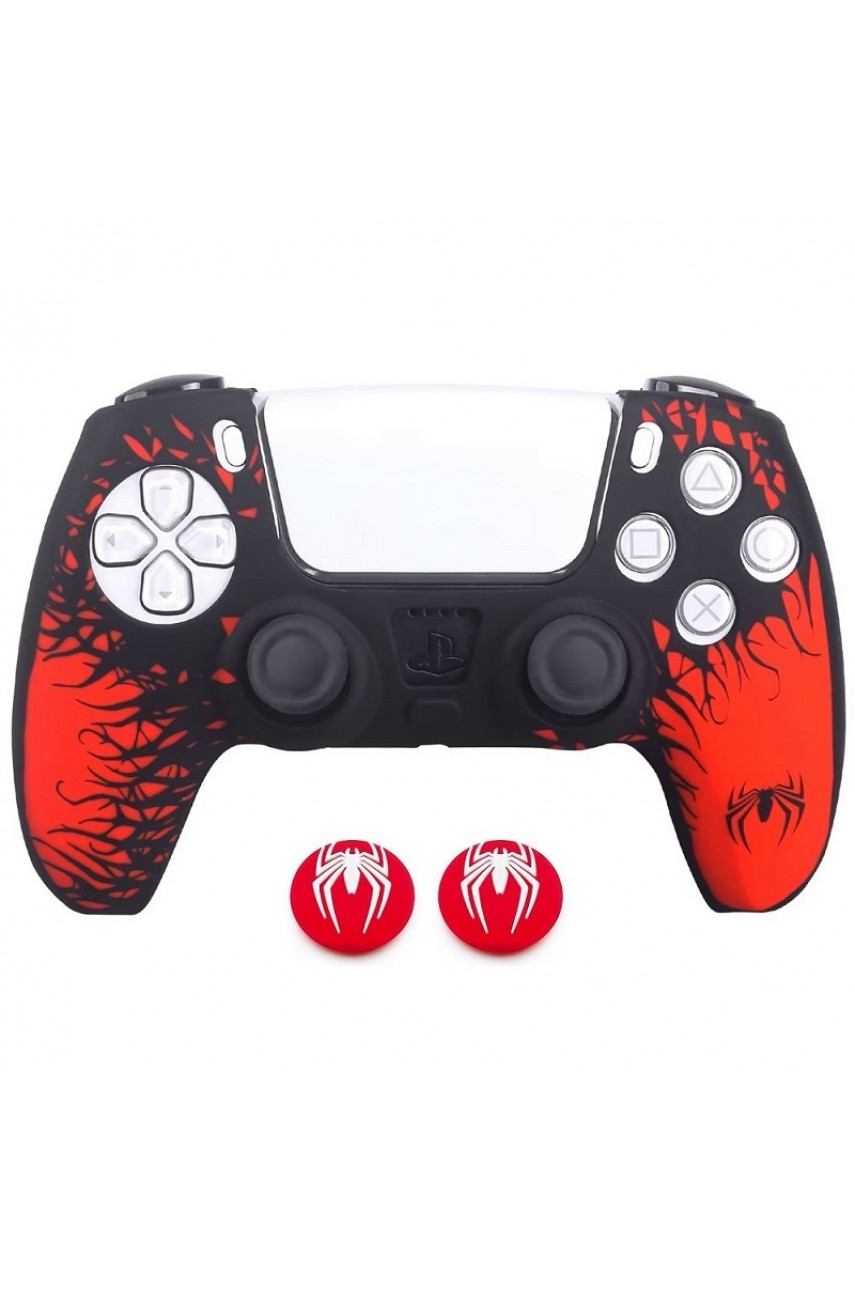 Чехол силиконовый для геймпада DualSense PS5 Spider-Man + 2 накладки на стики