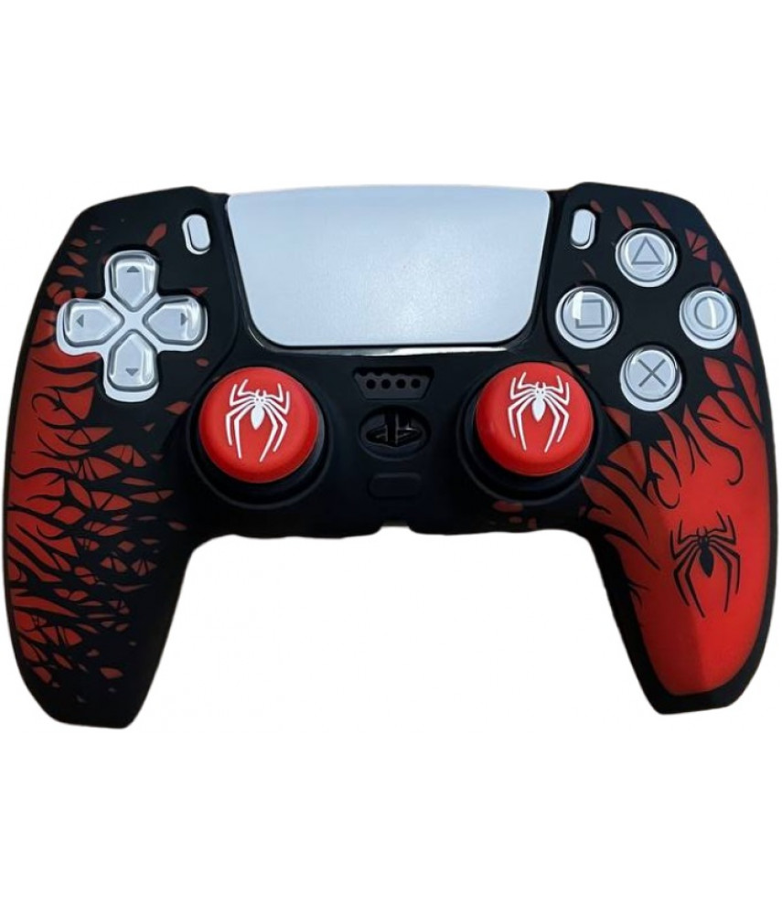 Чехол силиконовый для геймпада DualSense PS5 Spider-Man + 2 накладки на стики