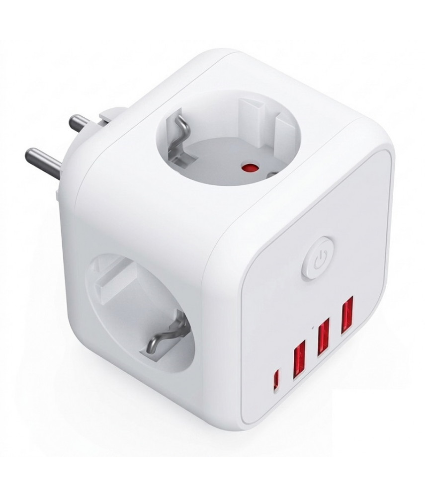 Сетевой разветвитель-тройник 7в1 с USB и Type-C