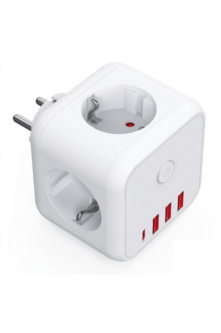 Сетевой разветвитель-тройник 7в1 с USB и Type-C
