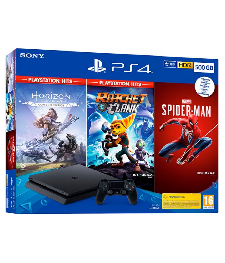 Игровая приставка Sony PlayStation 4 Slim 500 Gb Black (CUH-2216A) + Ratchet Clank + Horizon + Spider-Man