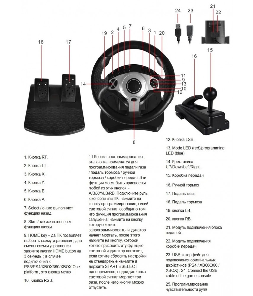 Руль игровой универсальный Xbox 360, ПК, Nintendo Switch, Android, PS3, PS4, Xbox One (NS-9887)