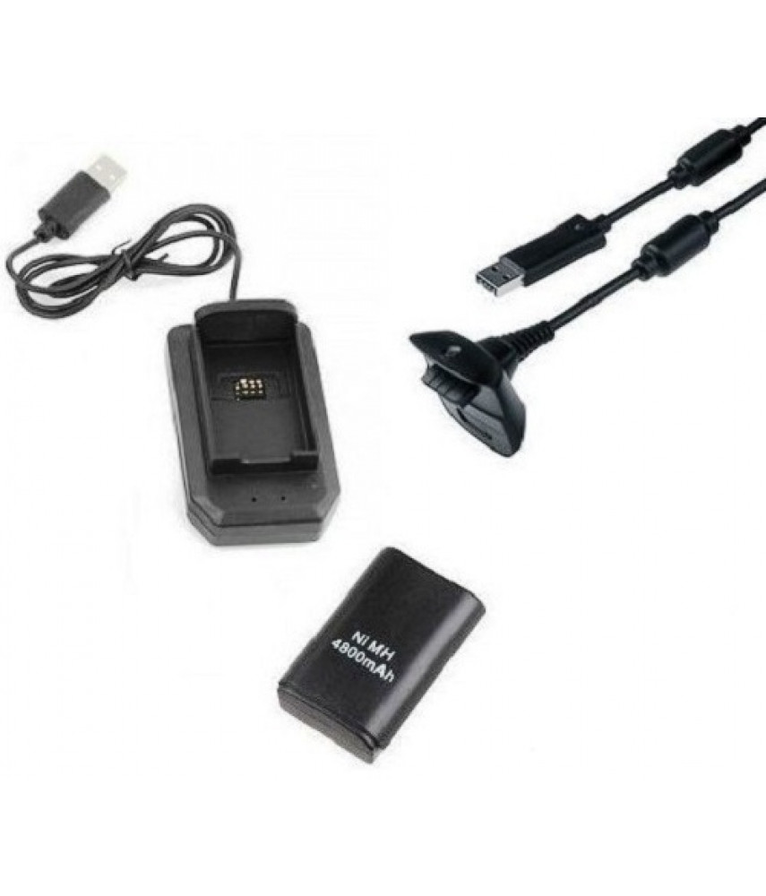 Аккумулятор + кабель + зарядное устройство для геймпада Xbox 360 - Charging Kit 4 в 1