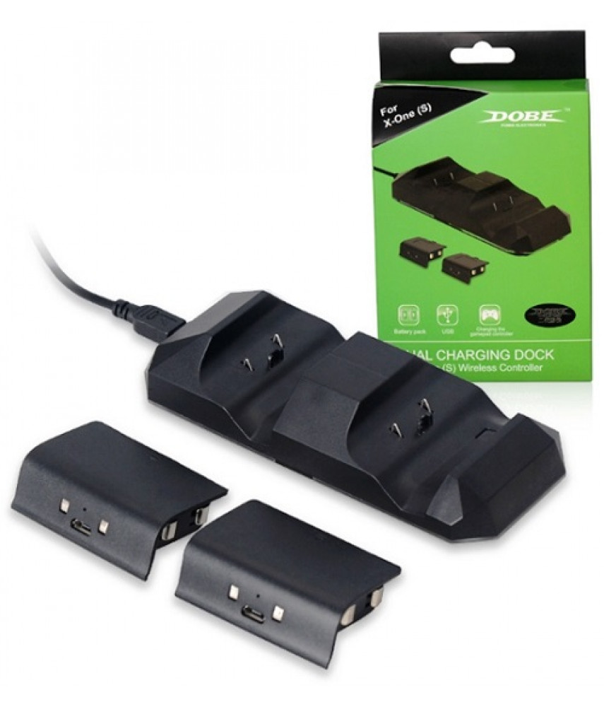 Зарядная станция с подсветкой Xbox One S Dual Charging Dock + 2шт АКБ 600 mAh (Dobe TYX-695) 