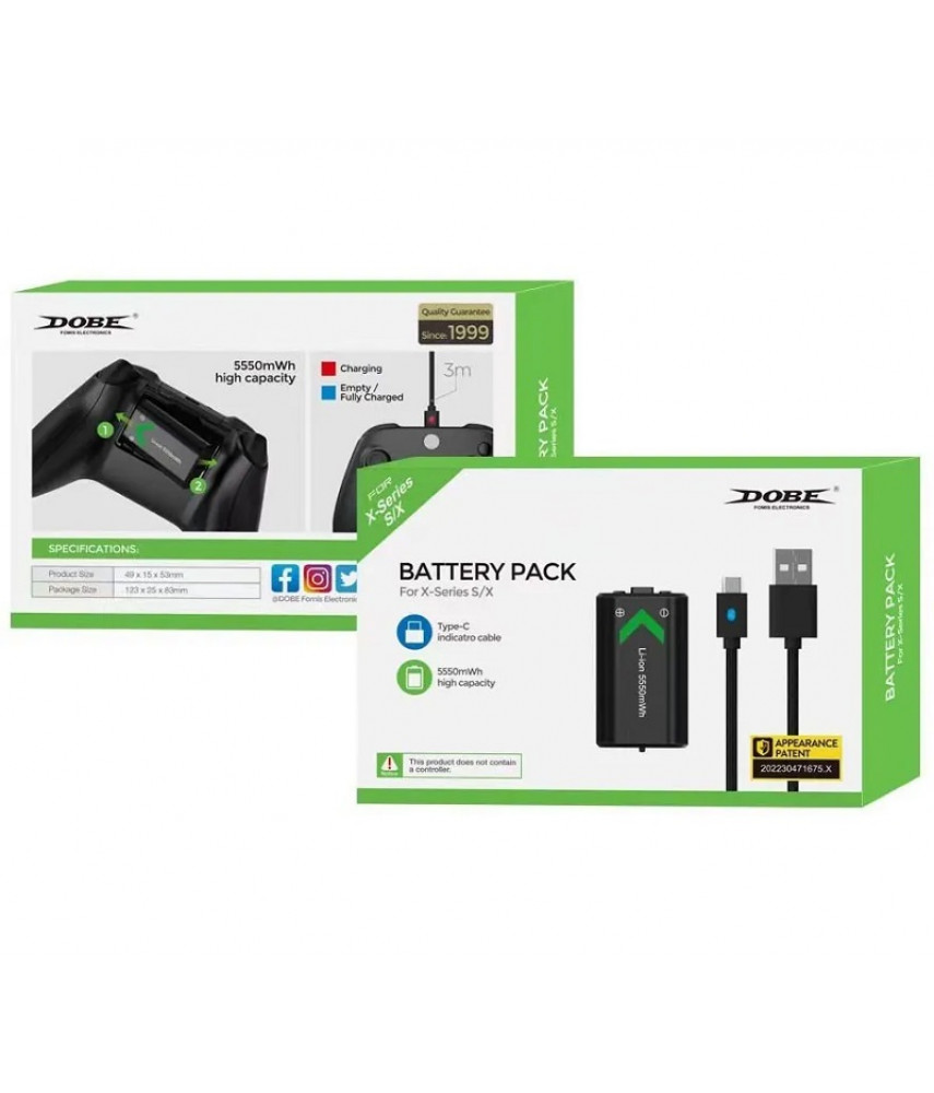 Аккумулятор DOBE 1500 mAh с кабелем Type-C (3 м) для геймпада Xbox Series X|S (TYX-2611) Аккумулятор DOBE 1500 mAh с кабелем Type-C (3 м) для геймпада Xbox Series X|S (TYX-2611)